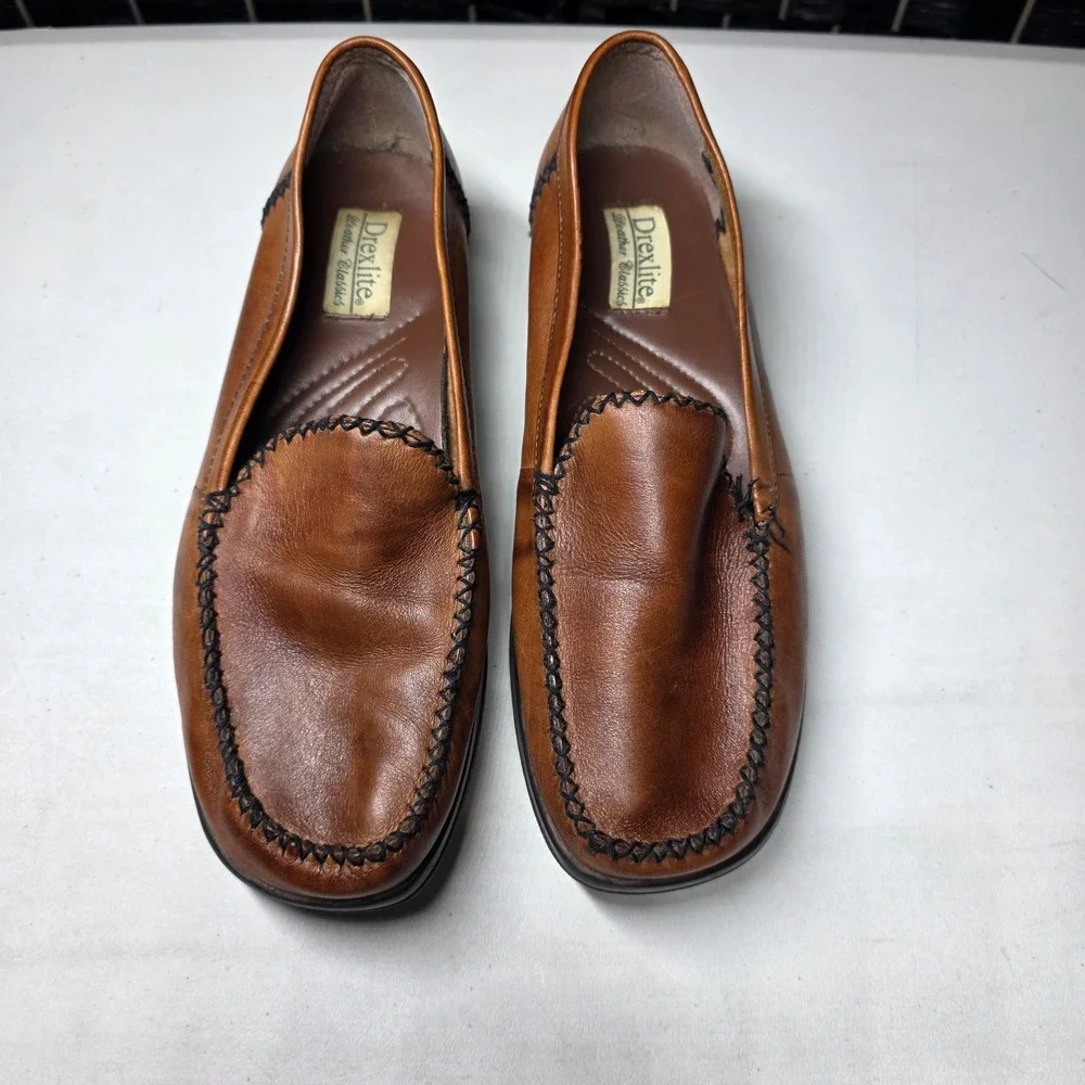 Drexlite Leather Classics Brown Loafers Moc Toe Slip On Flats Womens 9M